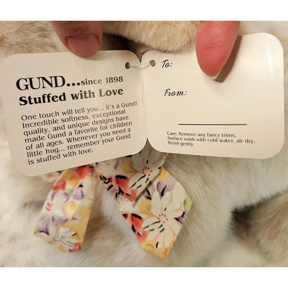 Gund Tan Floral Bow Plush Bunny Rabbit 14